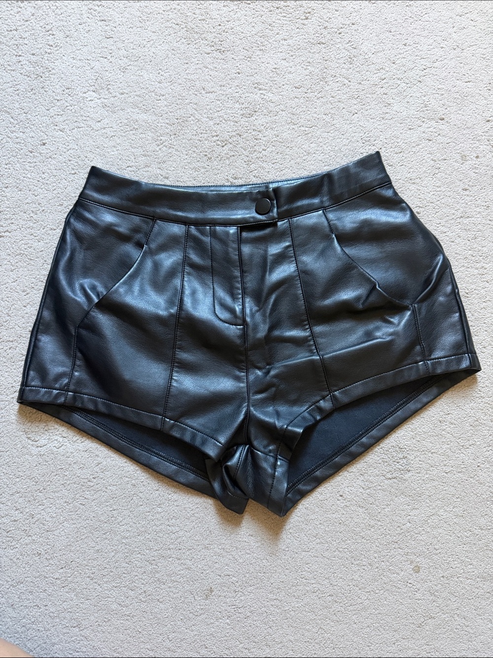 EDIKTED Ramona High Rise Faux Leather Micro Shorts